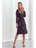 Rochie din velur cu decolteu plic, neagra 0548 - Magazin online - Boutique